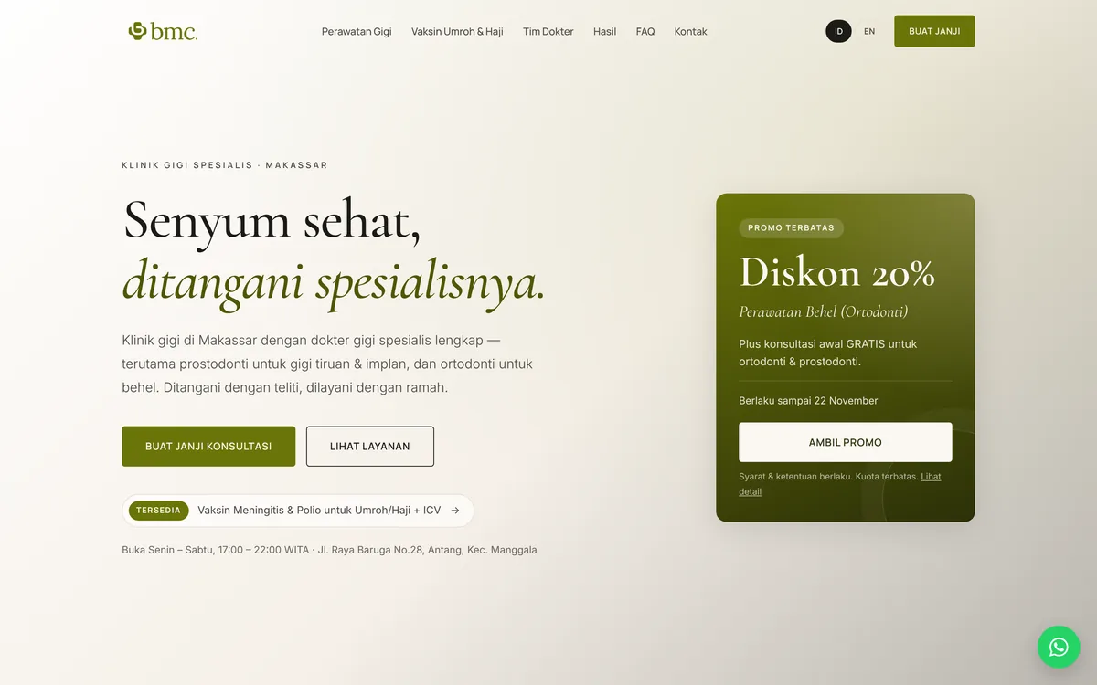 Baruga Medical Center homepage with a 20% braces promo card