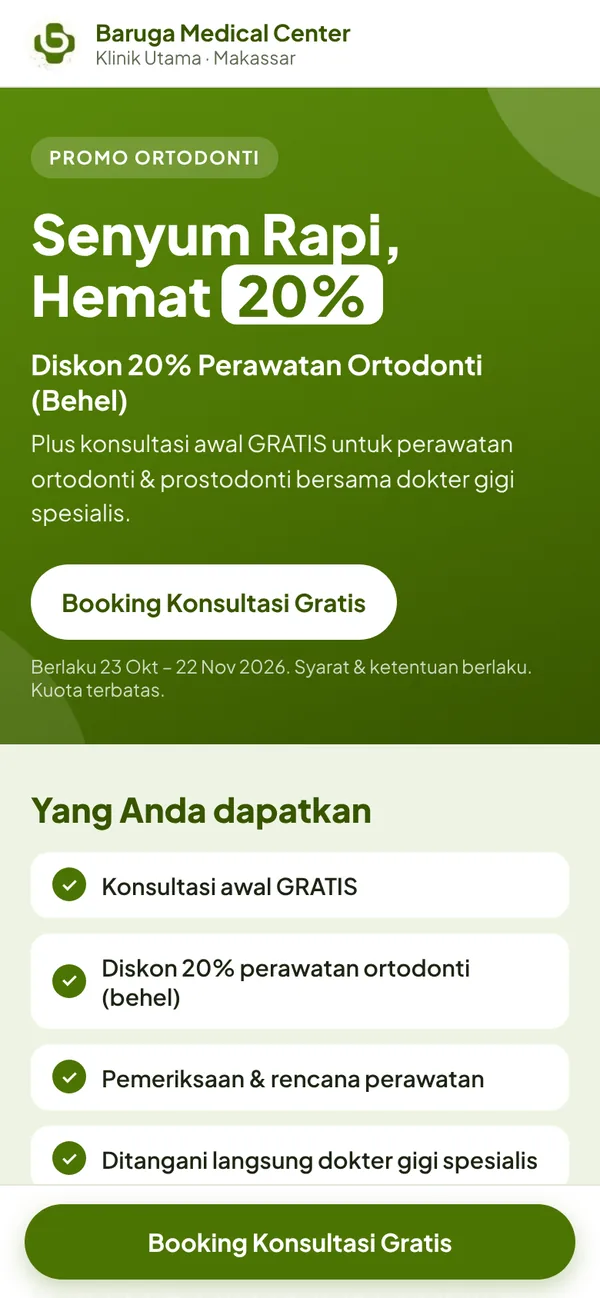 Mobile landing page for a 20% braces promotion